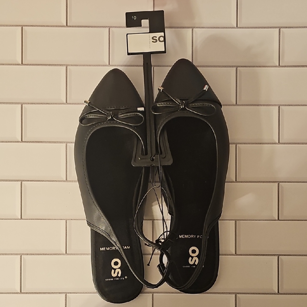 SO Women's Elegant Black Flats with Bow Accent